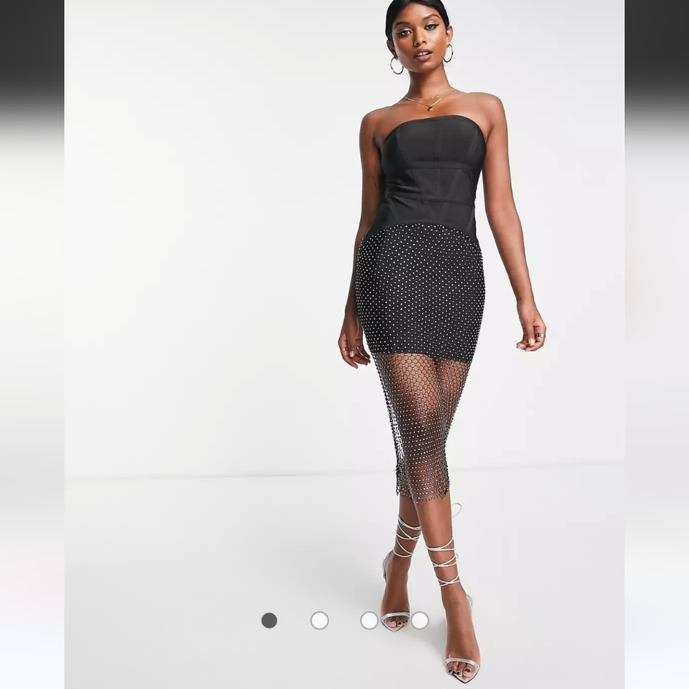 ASOS DESIGN bandeau midi bandage dress with embellished skirt in black